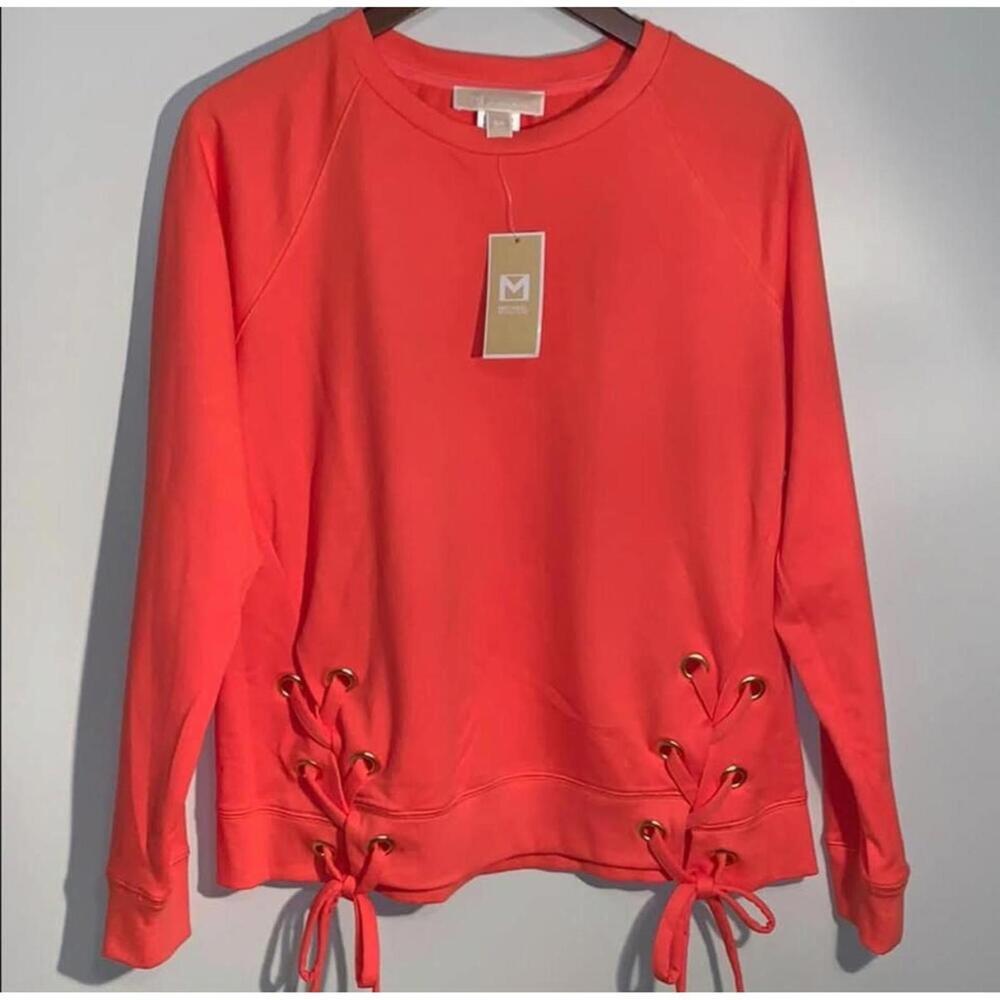 MICHAEL Michael Kors Coral Long Sleeve Top with Lace-Up Detail - Size Small